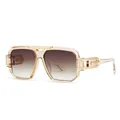 Fashionable champagne square sunglasses with metallic hollow temples and gradient lenses - Clear Tea Frame / Gradient Tea Lenses