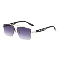 Frameless double bridge sunglasses with purple gradient lenses and gold metal frames - Gold Frame Gradient Gray Lens