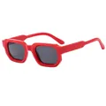 Retro thick-frame square sunglasses in glossy red finish with dark grey lenses - Red Frame Dark Grey Lens