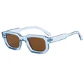 Retro thick-frame square sunglasses featuring light blue transparent frames and brown lenses - Blue Frame Tea Lens