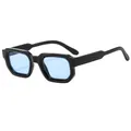 Retro thick square sunglasses with black frame and light blue transparent lenses - Shiny Black Frame Blue Lens