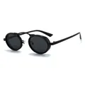 Steampunk oval sunglasses with matte black metal frame and dark vintage lenses - Black Frame Grey Lens