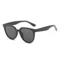 Klassische schwarze Oversized-Rundsonnenbrille mit glänzendem Rahmen für modischen Look - Schwarz