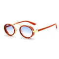 Lunettes de soleil steampunk ovales, monture orange et verres bleus dégradés rétro - Orange Rouge Bleu
