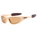 Sporty cream cat-eye sunglasses with brown lenses and distinctive wing temple accents - Beige Frame Tea Lens (C3)