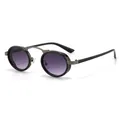 Lunettes de soleil steampunk à monture ovale avec verres dégradés violets en noir - Gris Double Gunmetal