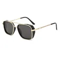 Steampunk Doppelsteg-Metall-Sonnenbrille mit schwarzem Rahmen und Goldakzenten - Goldener Rahmen Graue Gläser