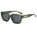 Retro square sunglasses with dark green translucent frame and silver metal temple detail - Green Frame Grey
