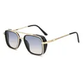 Doppelsteg-Punk-Sonnenbrille aus Metall mit Seitenschutz und blauem Farbverlauf - Goldener Rahmen Grau-Rosa Gläser