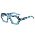 Chic oversized geometric sunglasses with blue tortoiseshell frames for women's summer fashion - Blue Leopard Frame