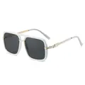 Fashionable oversized square white sunglasses for women with golden metal accents - White Frame Dark Grey Lens