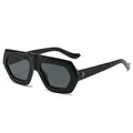Fashionable oversized hexagonal black sunglasses with gold rivet details for women - Black Frame Black Grey Lens