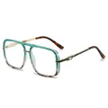 Fashionable oversized square sunglasses for women with green gradient frames and metal temples - Green Leopard Frame
