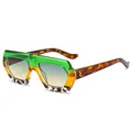 Oversized multi-colored tortoiseshell sunglasses with green and yellow gradient lenses - Green Frame Green Lens