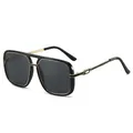 Damen Übergroße Quadratische Sonnenbrille in Schwarz und Gold-Metall-Finish - Schwarzer Rahmen Schwarz Graue Gläser
