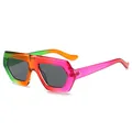 Rainbow gradient geometric oversized sunglasses with dark grey lenses and gold rivets - Green Purple Frame Black Gray Lens