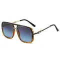 Modische Übergroße Quadratische Sonnenbrille mit Schildpattrahmen und blauen Verlaufsgläsern - Schwarzer Leopard Rahmen Graublaue Linsen