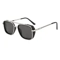 Punk-Metall-Sonnenbrille in Silber mit schwarzen Gläsern und seitlichem Blendschutz - Silberner Rahmen Graue Gläser
