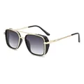 Retro punk double bridge sunglasses with gold metal frame and gradient grey lenses - Gold Frame Grey Gradient