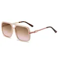 Vintage oversized square sunglasses with beige frames and gradient brown lenses - Pink Frame Brown Pink Lens