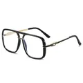Vintage oversized square sunglasses with black and gold double bridge frame and blue lenses - Black Frame