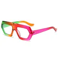 Fashionable oversized hexagonal sunglasses featuring a vibrant rainbow gradient frame finish - Green Purple Frame
