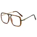 Women's oversized square sunglasses with tortoiseshell frame and metal double bridge - Tea Leopard Frame