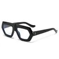 Chic black thick frame hexagonal sunglasses with golden rivets and clear anti-blue lenses - Black Frame