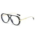 Fashion double bridge aviator glasses frame in black and gold with blue light lenses - Black Frame