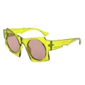 Modern oversized geometric sunglasses in translucent neon yellow with purple lenses - Green Frame Tea Lens