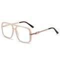 Fashion oversized pink frame sunglasses with gold accents and tortoiseshell temples - Pink Frame
