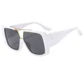 Oversized white square sunglasses with dark grey lenses and gold metal bridge accents - White Frame Dark Grey Lens