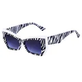 Modische Cat-Eye-Sonnenbrille mit Zebramuster und dunkelblauem Verlaufsglas auf Weiß - Schwarz Weiß Streifen Doppel graue Linse (C7)