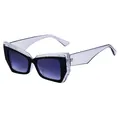 Cat-Eye-Sonnenbrille mit schwarzem Glitzerrahmen und grauviolettem Farbverlauf - Schwarzer Rahmen Transparenter Silberschimmer Doppel graue Linse (C6)