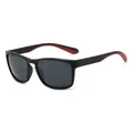 Classic square black polarized sunglasses for men with sporty red interior temple accents - Black Frame Red Interior