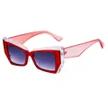 Mode-Katzenaugen-Sonnenbrille mit doppelschichtigem rotem und transparentem Rahmen und Grauglas - Roter Rahmen Transparent Doppel blaue Linse (C5)