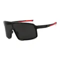 Oversized matte black cycling sunglasses with red anti-slip pads and dark grey lens - Matte Black Red / Black Grey