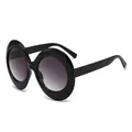 Modische Oversize-Oval-Sonnenbrille mit glänzend schwarzem Rahmen und lila Farbverlauf - Schwarzer Rahmen Doppelt Graue Linse
