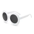 Retro oval thick white frame sunglasses with dark lenses for a trendy street style look - White Frame Gray Lens