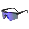 Outdoor cycling sports sunglasses with iridescent one-piece lens and speckled black frames - Black Splatter Frame Blue Lens