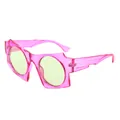 Hot pink translucent geometric sunglasses with round green lenses and chic contrast - Pink Purple Frame Light Green Lens