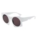 Modern white oversized square sunglasses with thick geometric frames and dark lenses - White Frame Brown Lens