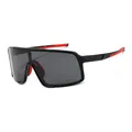 Oversized black and red cycling sunglasses with grey anti-UV lens for outdoor sports - Black Red Frame Black Gray Lens (JF8113)