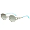Punk oval sunglasses with silver metal frame, lightning temples, and gradient lenses - Silver Frame Gradient Green