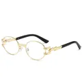 Retro round gold metal punk sunglasses with unique lightning shape temples and black tips - Gold Frame White Lens