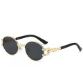 Retro round punk sunglasses with gold metal frame and black lenses with lightning bolt - Gold Frame Grey Lens