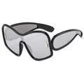 Occhiali da sole Y2K oversize futuristici con montatura nera lucida e lenti grigie - Montatura Nera Lente Specchiata Argento