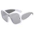Occhiali da sole shield Y2K con montura bianca e lenti grigie traslucide alla moda - Montatura Bianca Lente Specchiata Argento