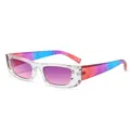 Fashionable rectangle sunglasses with clear frames, purple lenses and glitter gradient arms - Gradient Glitter Blue Pink Orange Frame