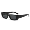 Trendy rectangular black sunglasses with small frame shown from a 45-degree angle - Glossy Black Frame Grey Lens
